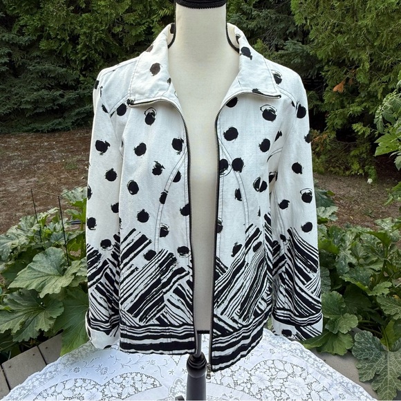 Erin London Women’s Black and White abstract print Women's Zip Jean Jacket XL - Picture 2 of 15